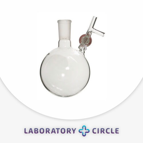 Round-bottom storage flask with stopcock-equipped septum-inlet